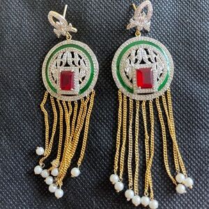 Elegant Gold and Green Dangle Earrings